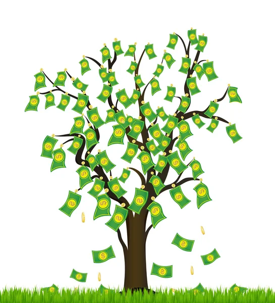 用钱杂草丛生的树。企业的成功 — 图库矢量图片