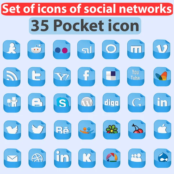 Büyük sosyal ağların simgeler kümesi. cep simgeler — Stok Vektör