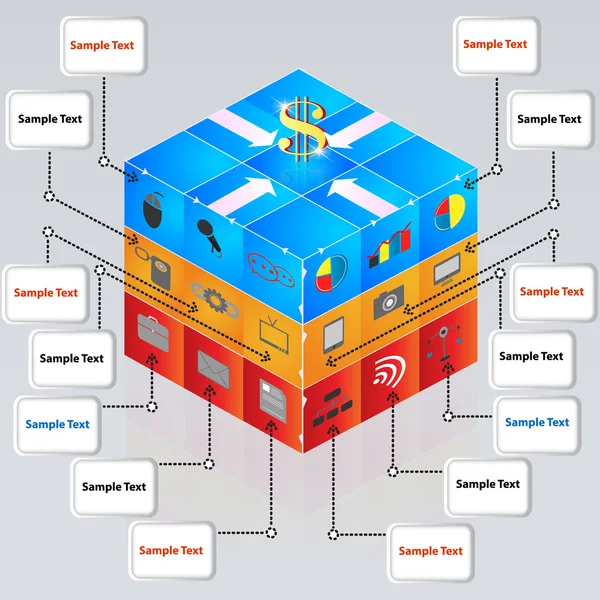 3d cubo con iconos para conceptos de negocio — Archivo Imágenes Vectoriales