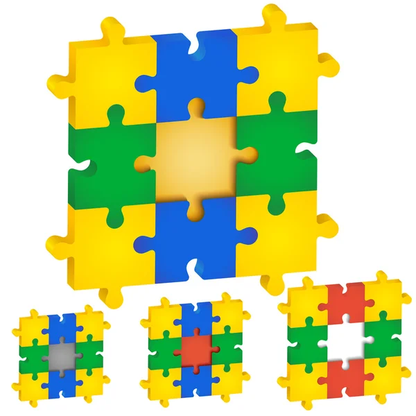 Conjunto de puzzles, diferentes colores en el medio — Vector de stock