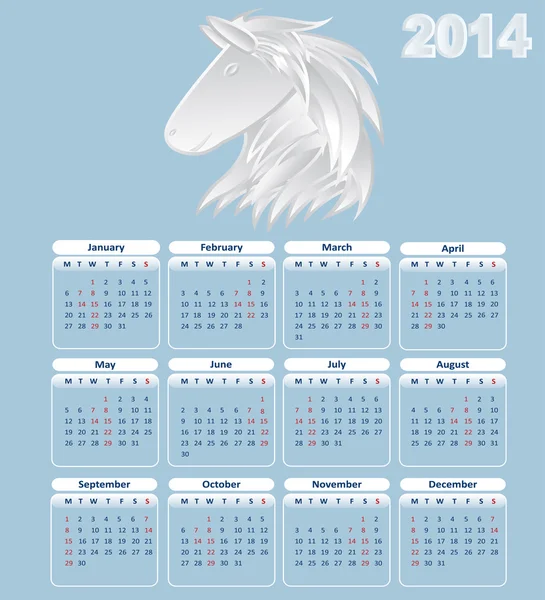 Kalender för 2014. år av hästen — Stock vektor