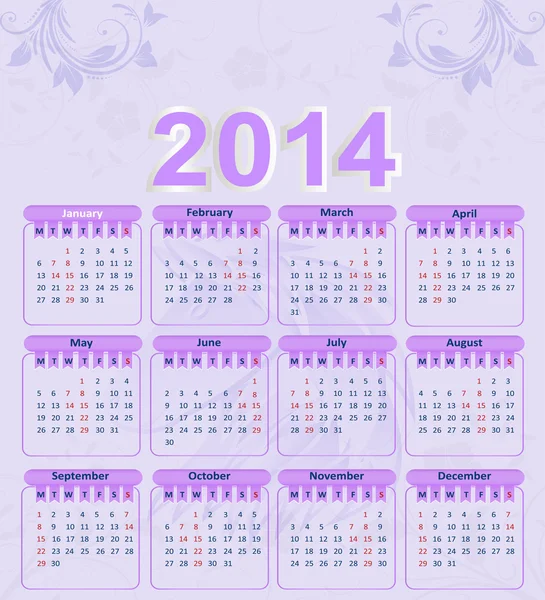 Calendrier 2014 avec un motif floral et un cheval — Image vectorielle