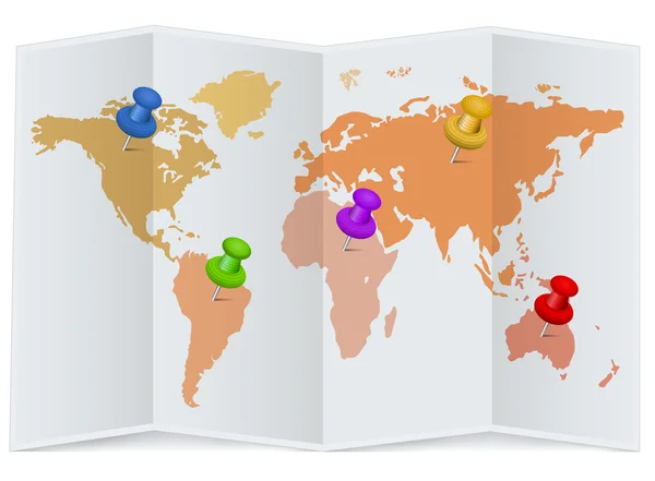 Mapa del mundo con pines multicolores — Archivo Imágenes Vectoriales