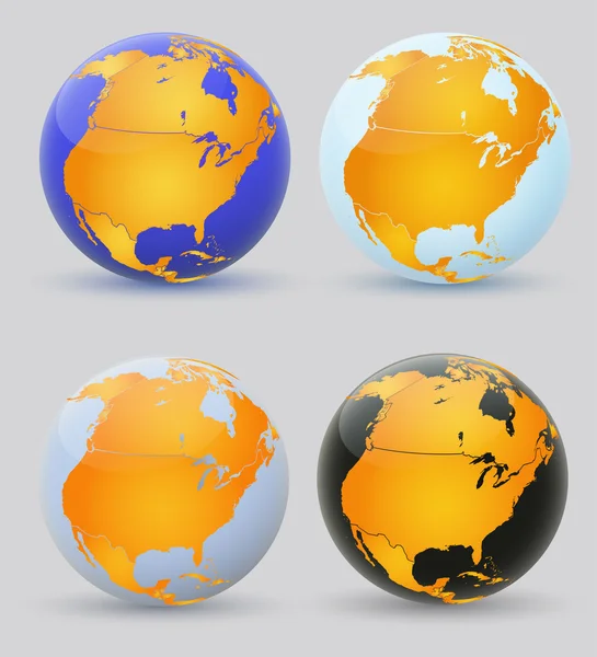 Globe y Norteamérica. Conjunto de globos multicolores de América — Archivo Imágenes Vectoriales