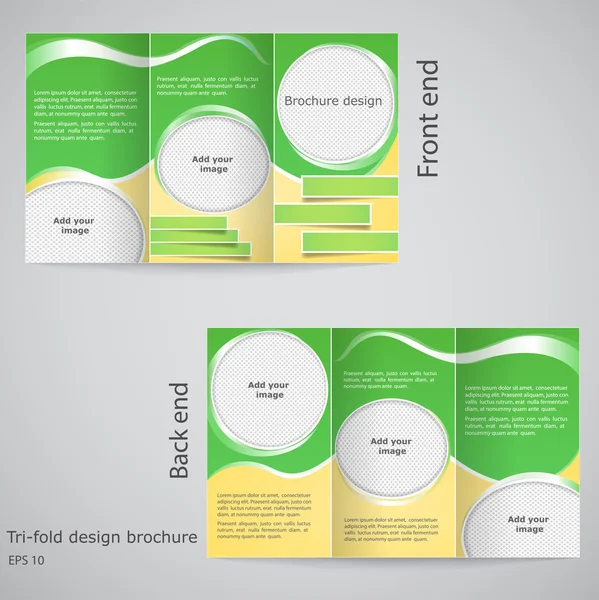 3 つ折りパンフレットのデザイン。黄色とパンフレットのテンプレート デザイン — ストックベクタ