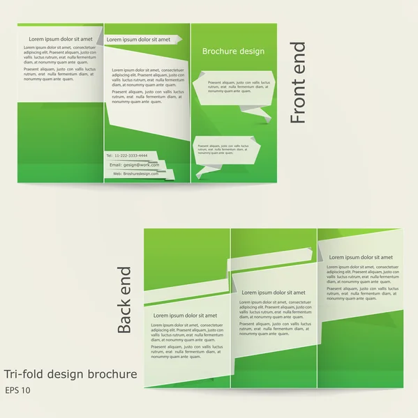 Conception de brochure triple. Modèle de brochure design avec couleur verte . — Image vectorielle