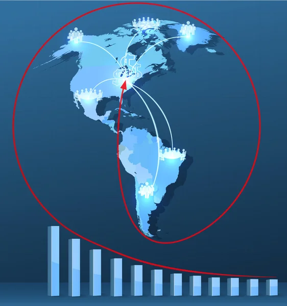 Mapa del mundo con conexiones de redes sociales América. Autobús estratégico — Archivo Imágenes Vectoriales