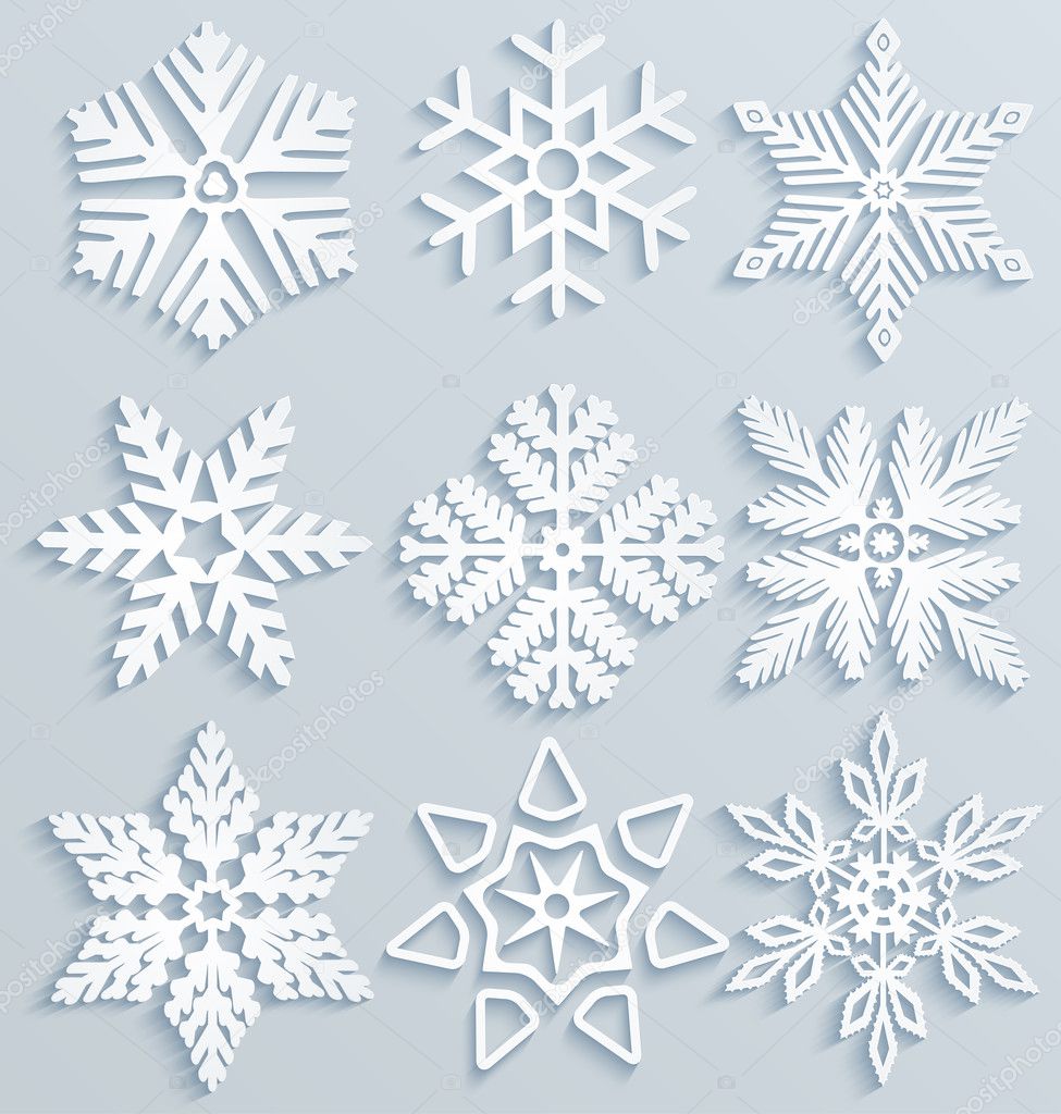 Snow decorations. Set of paper snowflakes