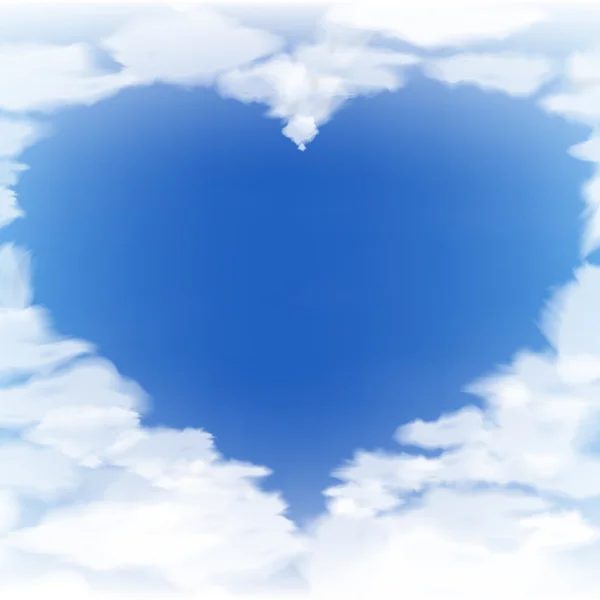 Cielo blu con nuvole a forma di cuore . — Vettoriale Stock