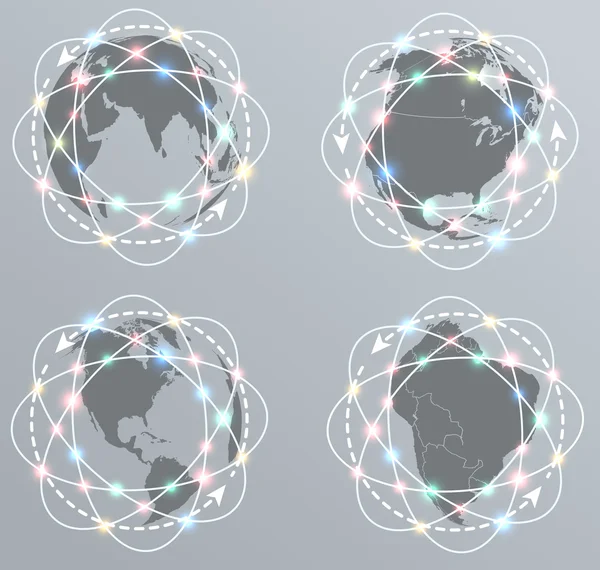 Globales Netzwerk von Verbindungen. Ikonen der Erde gesetzt — Stockvektor