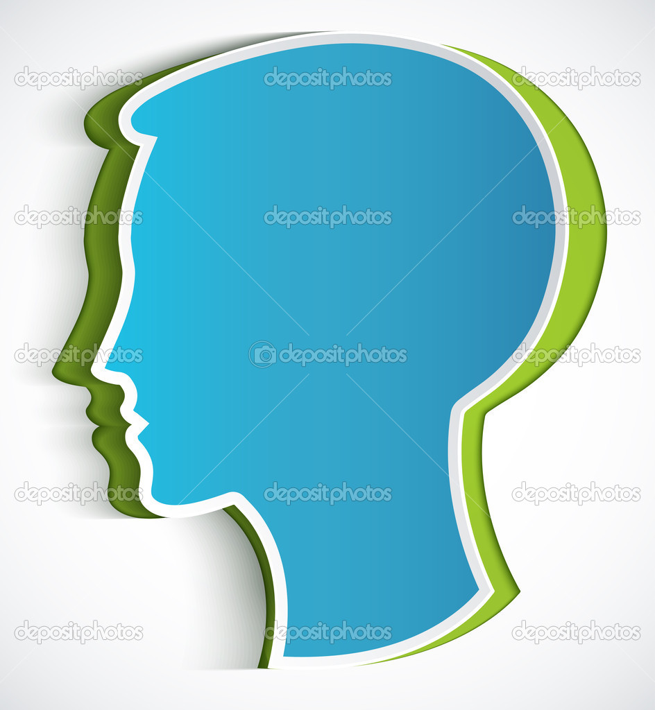 Human head. Paper blue symbol head. Illustration
