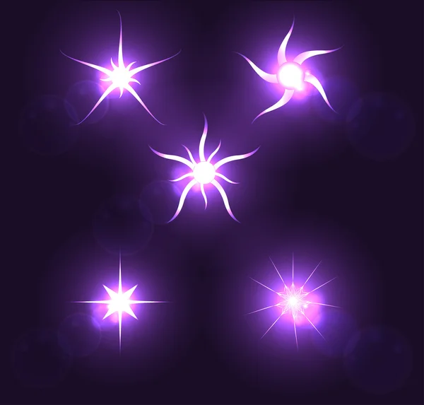 Set forms of sparks. Shining star on a dark background — Stock Vector
