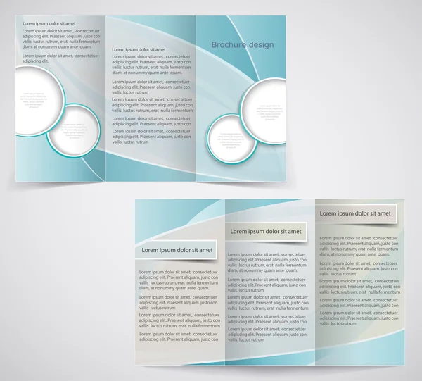 Tri-fold business brochure template, vector blue design flyer — Stock Vector