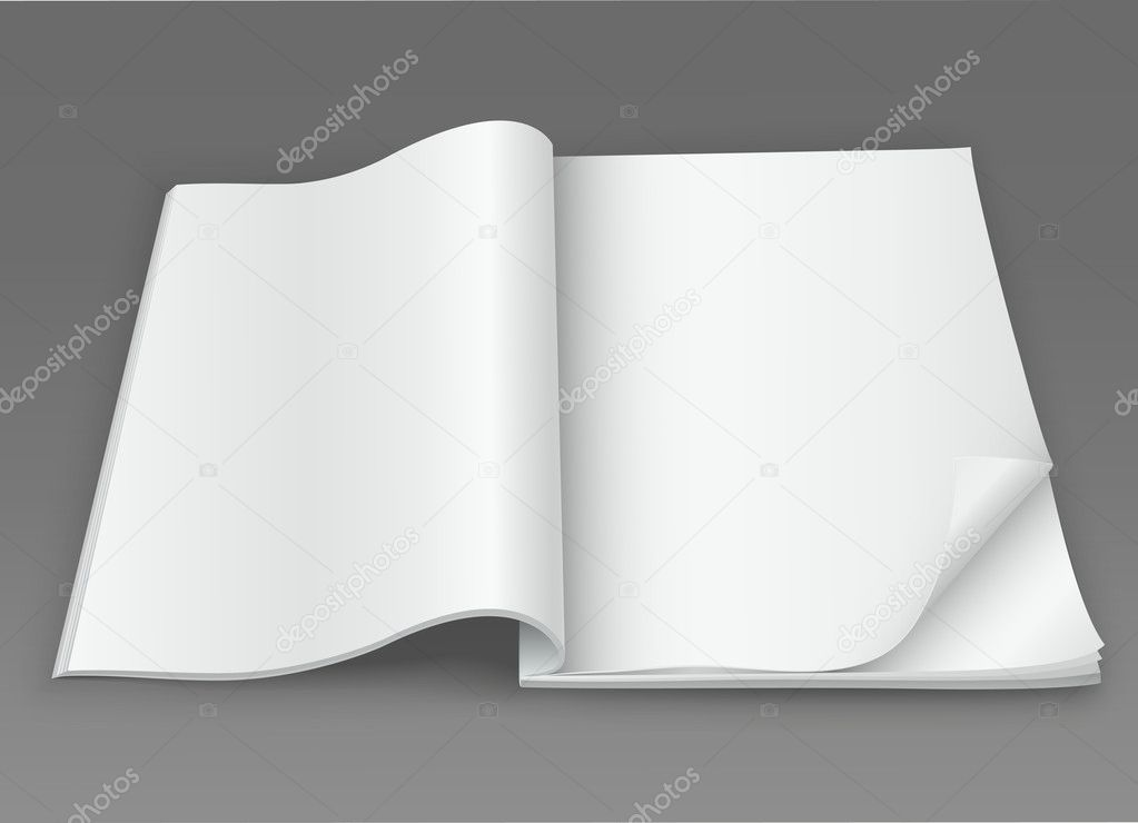 White blank open magazine on a dark background