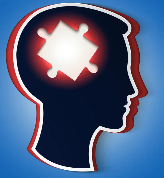 Human head. concept of a new idea, piece of the puzzle in the fo — Stock Vector