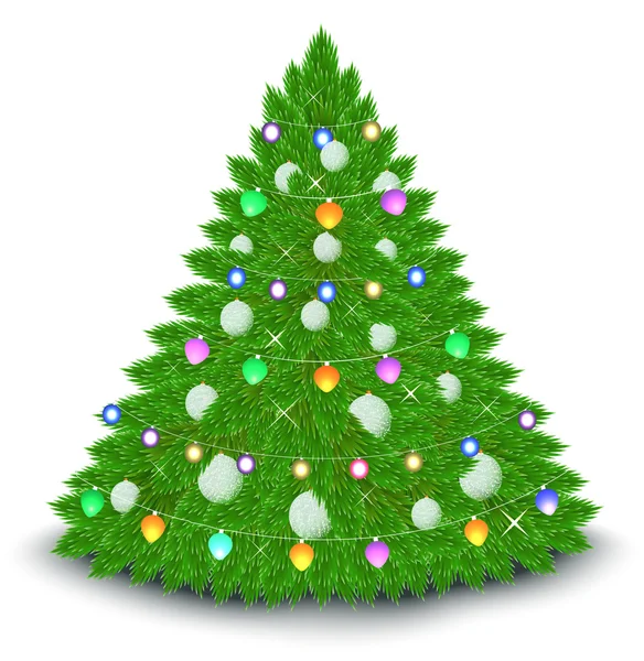 Noel ağacı, garland, topları, yıldız — Stok Vektör
