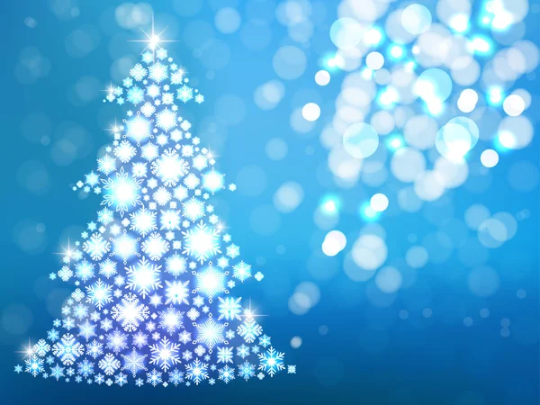 Blauer Hintergrund mit Weihnachtsbaum. Jahreskarte defokussieren — Stockvektor