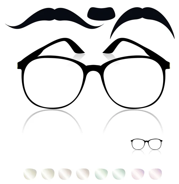 Klassische Brille, Schnurrbart. Set farbiger Linsen — Stockvektor