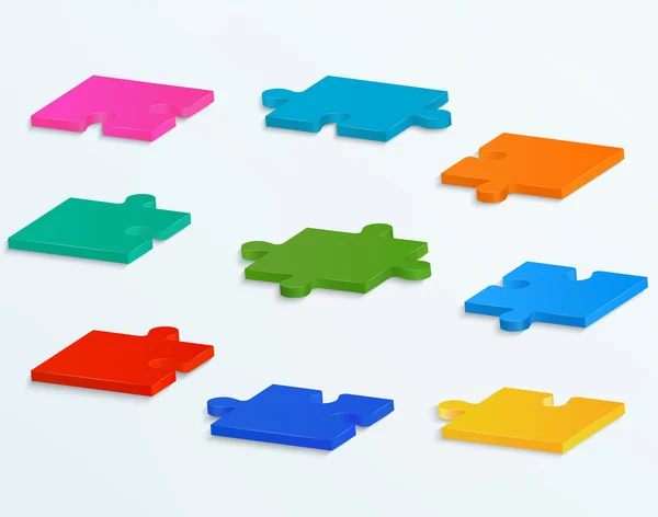 Pièces de puzzles colorés sur un fond blanc. Lot de 9 pièces vectorielles — Image vectorielle