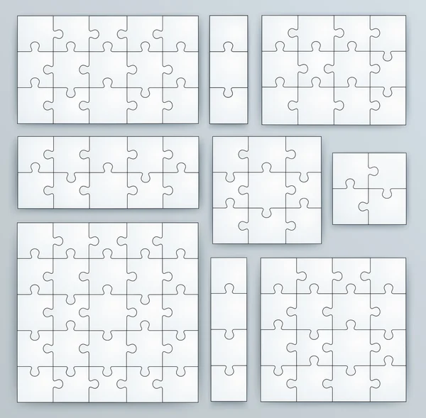 Modelli di puzzle. Set di puzzle 15, 3, 12, 10, 9, 4, 16, 25 pezzi — Vettoriale Stock