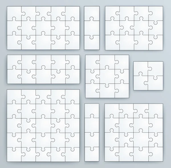 Plantillas de rompecabezas. Conjunto de rompecabezas 15, 3, 12, 10, 9, 4, 16, 25 piezas — Archivo Imágenes Vectoriales