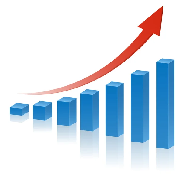 Grafico delle imprese 3d con freccia rossa crescente — Vettoriale Stock