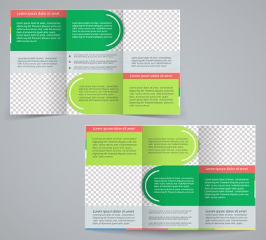 Tri-fold business brochure template, vector green design flyer clipart