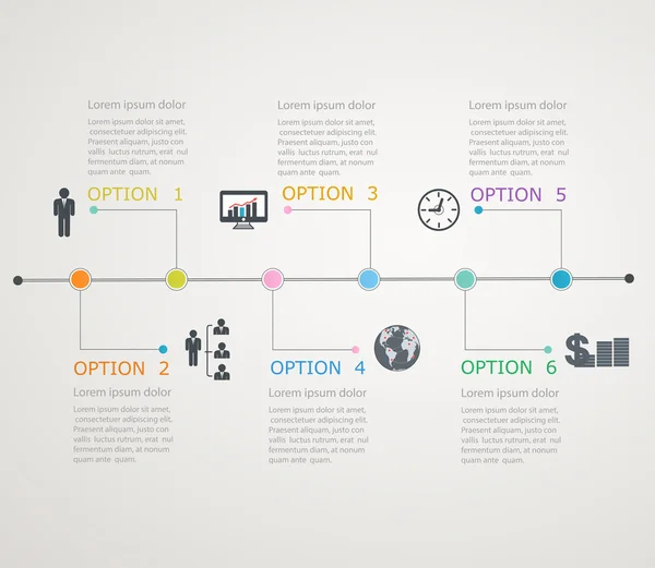 Linha do tempo, modelo de infográficos com estrutura stepwise — Vetor de Stock