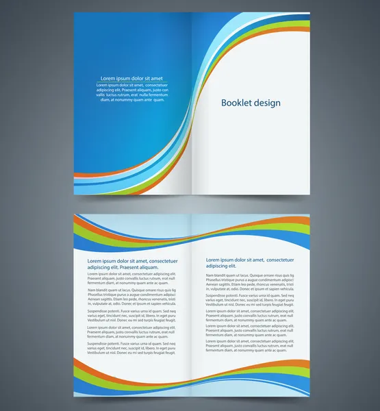 Blue bifold brochure template design, business leaflet, booklet — Stock Vector