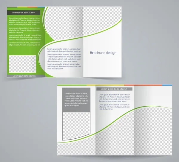 Tri-fold business brochure template, vector green design flyer — Stock Vector