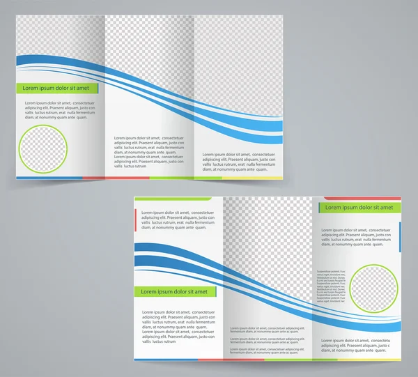 Tri-fold business brochure template, vector blue design flyer wi — Stock Vector