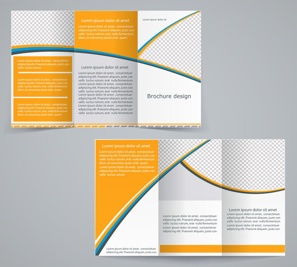 Tri-fold business brochure template, vector orange design flyer