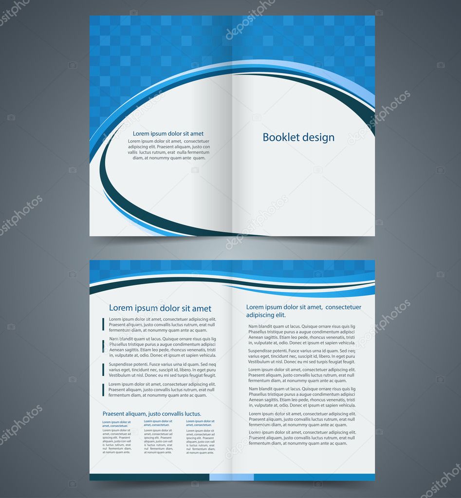 Blue bifold brochure template design, business leaflet, booklet