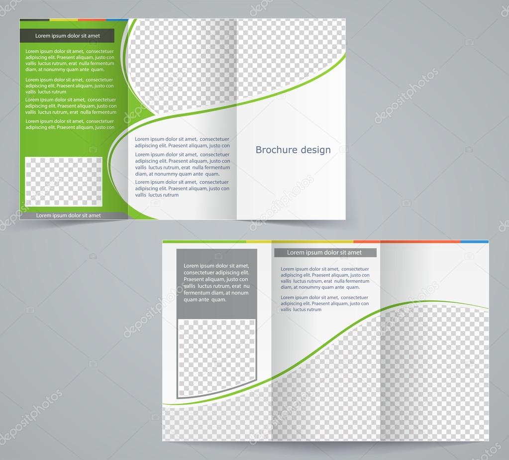 Tri-fold business brochure template, vector green design flyer