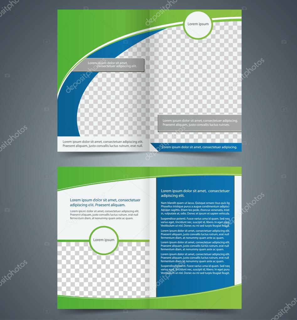Empty bifold brochure template design with green color, booklet