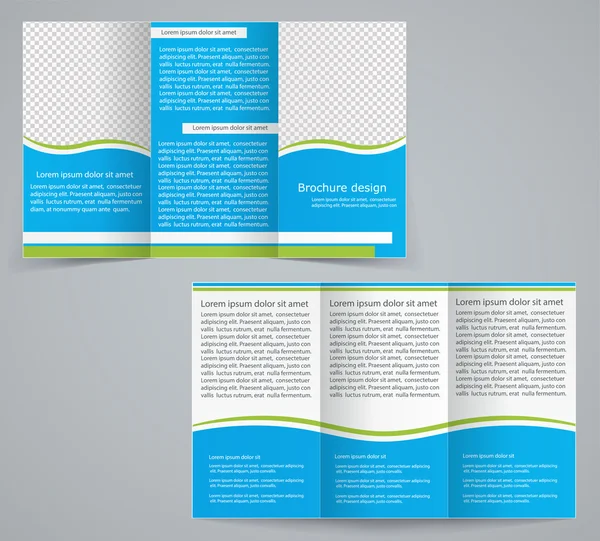 Tri-fold business brochure template, vector blue design flyer — Stock Vector