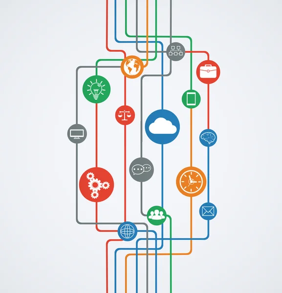 Conexiones de red, flujo de información con iconos . — Archivo Imágenes Vectoriales