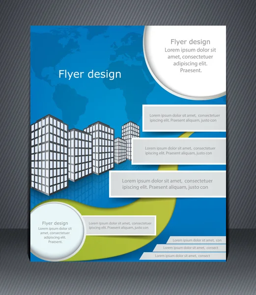 Folleto o folleto de negocios azul. Plantilla de diseño con la ciudad a — Vector de stock