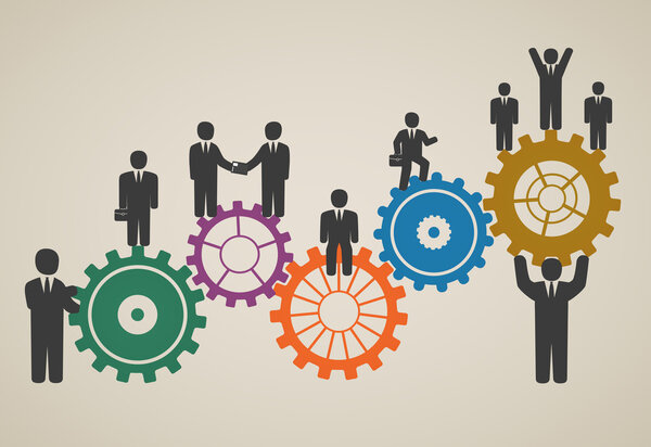 Força de trabalho, trabalho em equipe, empresários em movimento, motivação f — Vetor de Stock