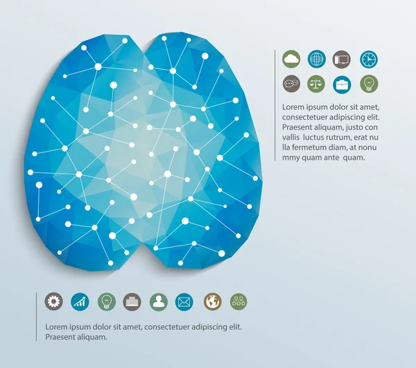Polygon Gehirn mit Symbolen — Stockvektor
