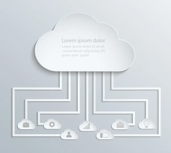 Cloud network with icons, paper economic infographics — Stock Vector