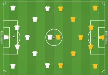 oyuncular, üstten alay ile futbol sahası
