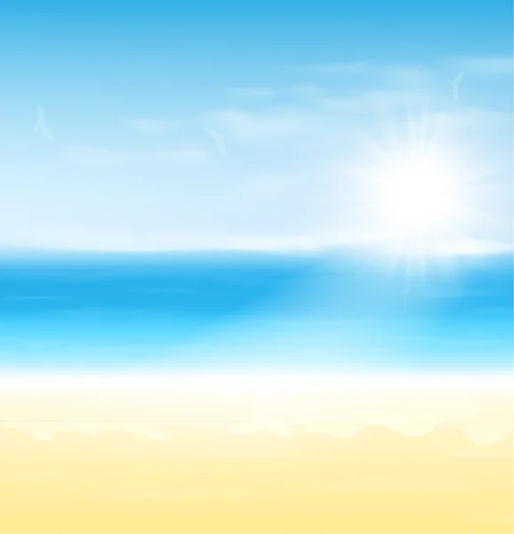 Playa y mar tropical con sol — Vector de stock