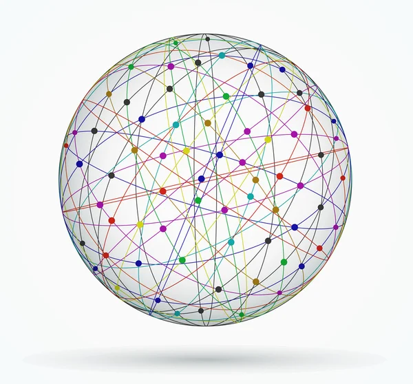 カラフルな球、世界的なデジタル接続のネットワーク — ストックベクタ