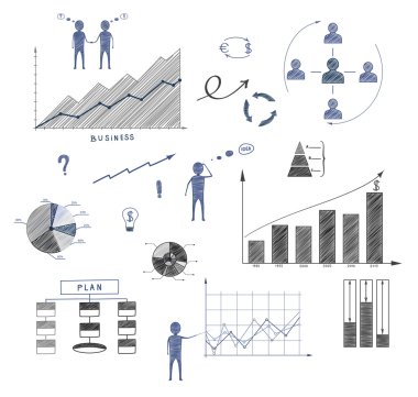 iş doodle, infographics, iş planı, yıl unsurları