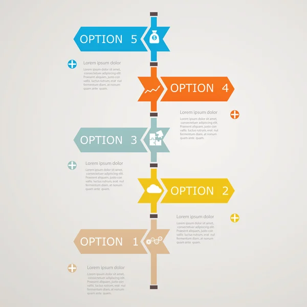 Idősor infographic üzleti ikonok, sike szerkezet — Stock Vector