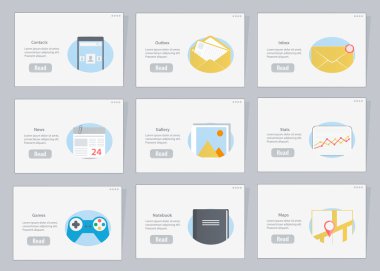 Web sitesi ve düz stil ikonları ile mobil akış şemaları