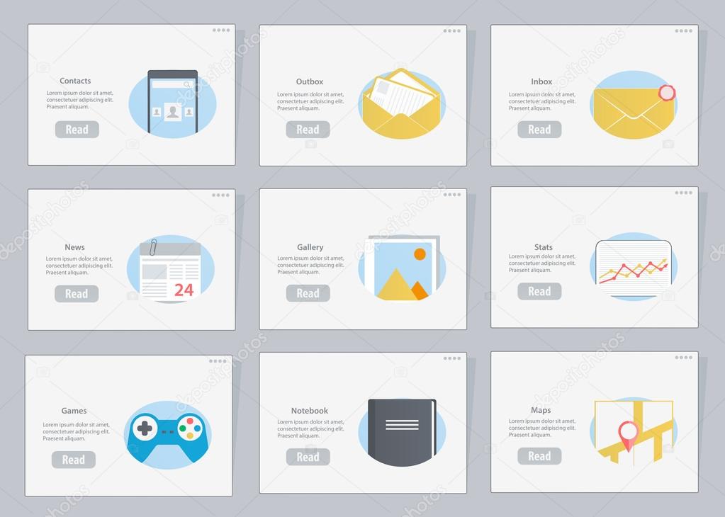 Website and mobile Flowcharts with icons in flat style