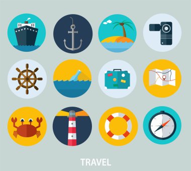 simgeler, web ve mobil simgeleri düz tasarım seyahat