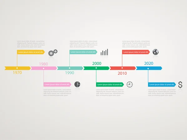 Línea de tiempo, plantilla de infografías con estructura escalonada — Archivo Imágenes Vectoriales